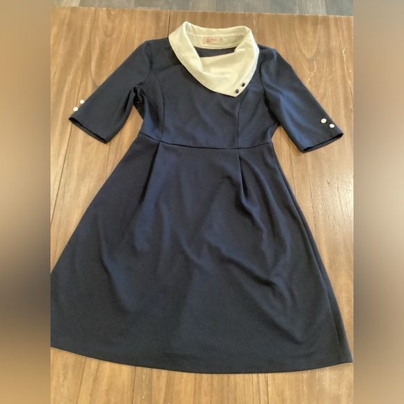 Miss Patina London Parisian Port Peter Pan Collar Dress Navy retro - Picture 2 of 16